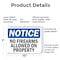 Signmission No Firearms Allowed On Property OSHA Notice Sign, Plastic, 10in W x 7in L, 2PK OS-2PACK-NS-P-710-L-16103 - alternate 4